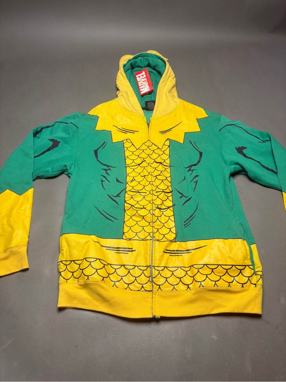 Marvel Men’s Green & Yellow Loki Zip-Up Hoodie NWT